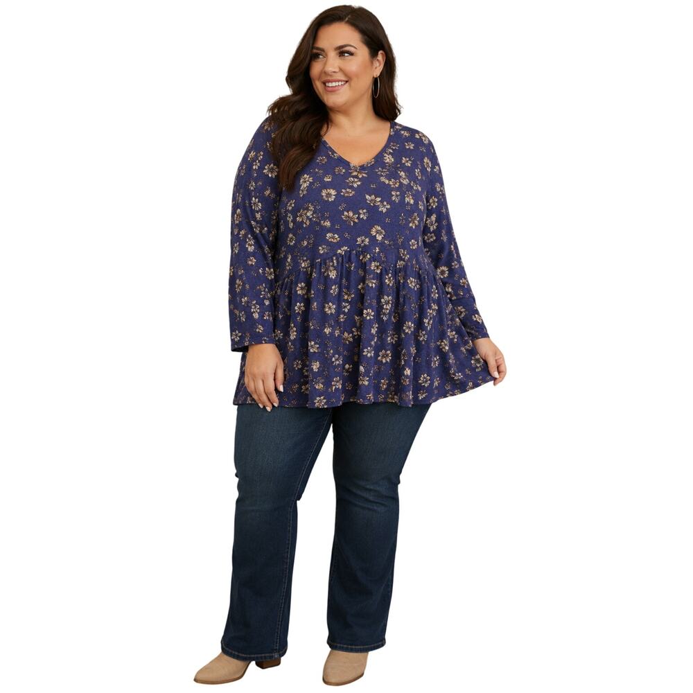 Lane bryant babydoll relaxed floral knit top stretch 18 / 20 EUC winter violet
